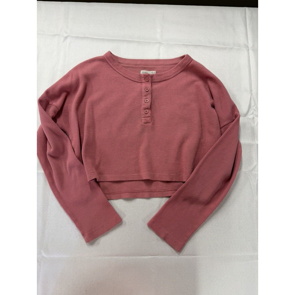 Aeropostale Pink Cropped Waffle Knit Henley Long Sleeve Top M 90s Pink Grunge